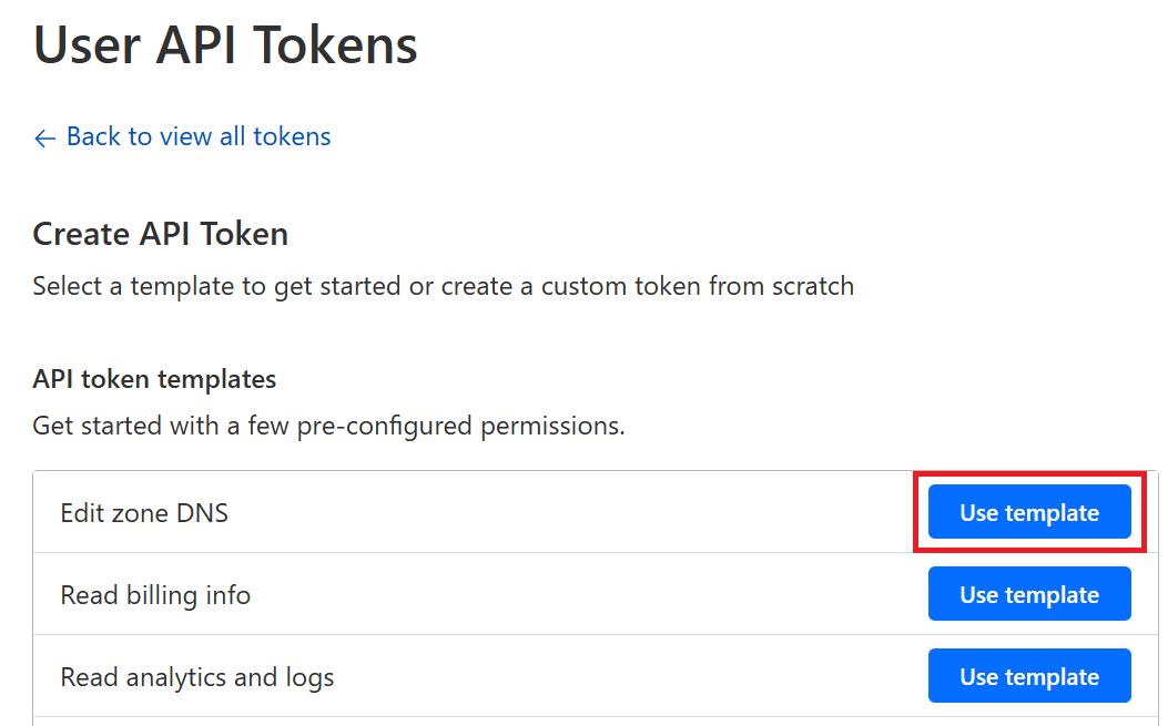 Cloudflare - User API Tokens - Create Token
