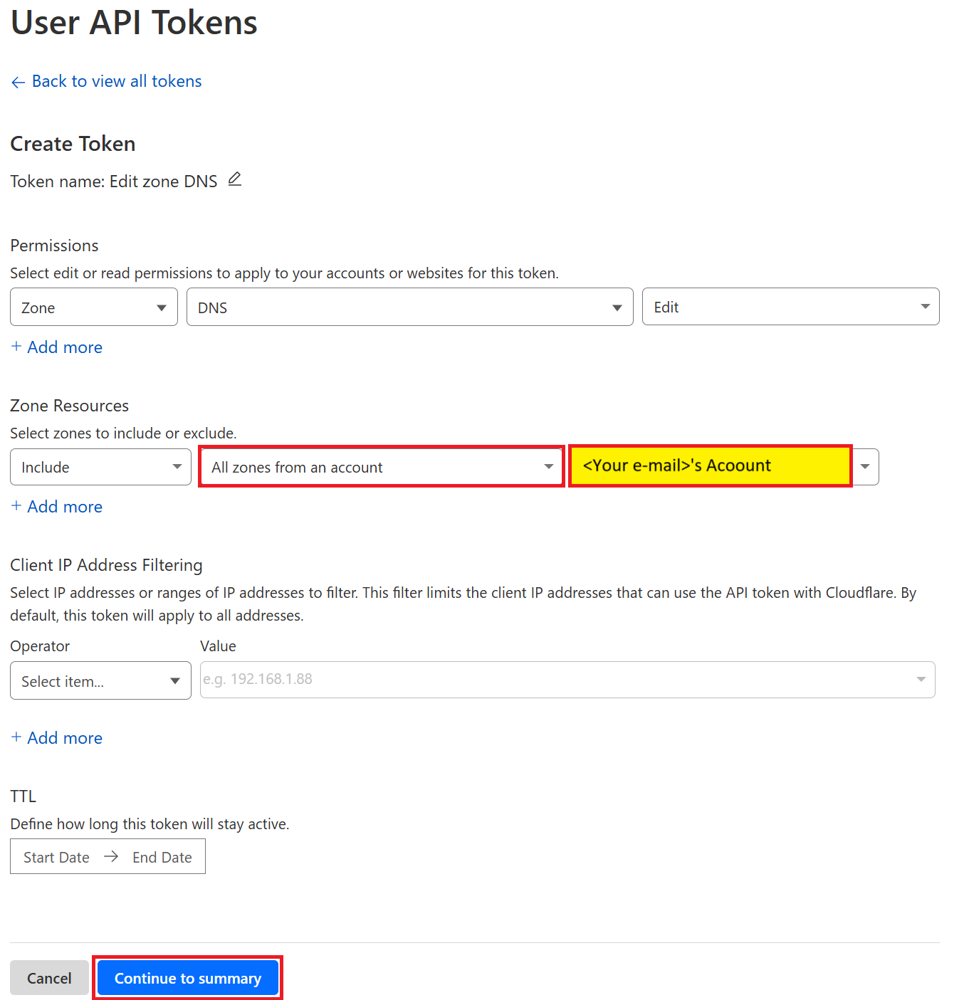 Cloudflare - User API Tokens - Create Token